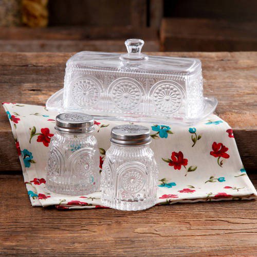 Glass Butter Dish with Salt And Pepper Shaker Set