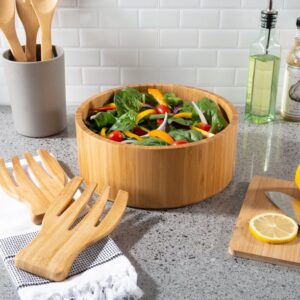 10.25-Inch Bamboo Salad Bowl with Utensils by Classic Cuisine